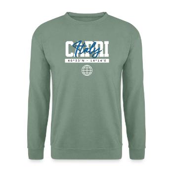 Capri Italien Koordinaten Reise Souvenir - Unisex Pullover - Graugrün - Vorne