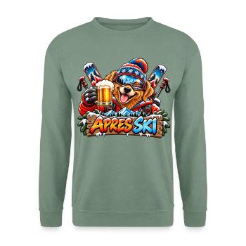 Retriever beim Après-Ski – Winterparty mit Ski - Unisex Pullover - Graugrün - Vorne