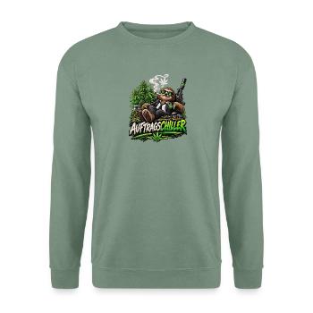 Auftragschiller – Faultier mit Cannabis-Humor - Unisex Pullover - Graugrün - Vorne