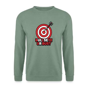 Bullseye oder Büste – Bogenschießdarts Zielabzeichen - Unisex Pullover - Graugrün - Vorne