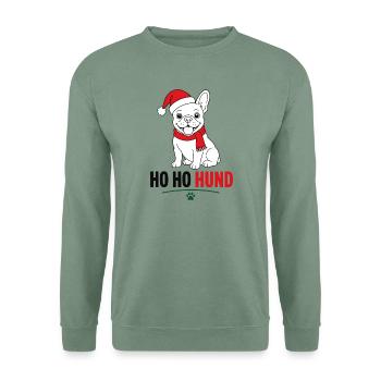 Weihnachts-Hund im Santa-Look - Unisex Pullover - Graugrün - Vorne