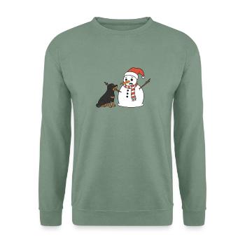 Rottweiler klaut Schneemann den Stockarm - Unisex Pullover - Graugrün - Vorne