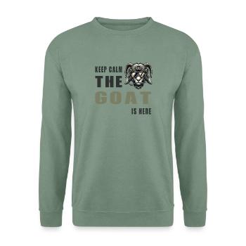 Ziege mit Militärhelm und Keep Calm Spruch - Unisex Pullover - Graugrün - Vorne