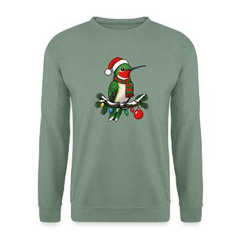  Kolibri Weihnachtsmütze Weihnachtsbeleuchtung - Unisex Pullover - Graugrün - Vorne
