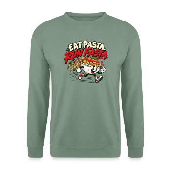 Pasta essen, schneller laufen - Unisex Pullover - Graugrün - Vorne