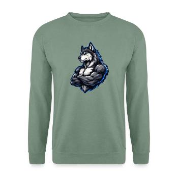 Wolf Comic Muskeln - Unisex Pullover - Graugrün - Vorne