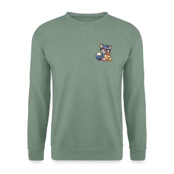 Sweet Stash – Süße Süßigkeiten-Horterkatze - Unisex Pullover - Graugrün - Vorne