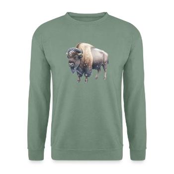 Europäische Bisons im Winter - Unisex Pullover - Graugrün - Vorne