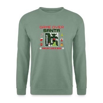 Game Over Santa Pixel Monster Claus - Unisex Pullover - Graugrün - Vorne