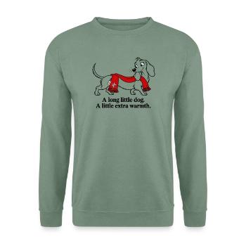 Dackel teilt zusätzliche Weihnachtswärme - Unisex Pullover - Graugrün - Vorne