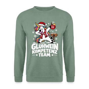 Glühwein Kompetenz Team Einhorn - Unisex Pullover - Graugrün - Vorne