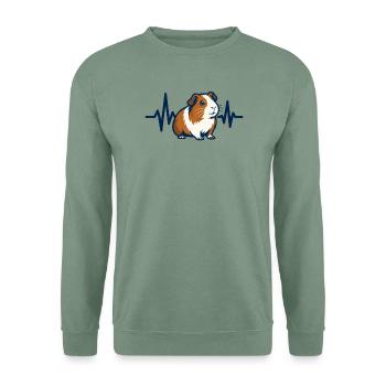 Herzschlag Meerschweinchen Shirt Geschenk - Unisex Pullover - Graugrün - Vorne