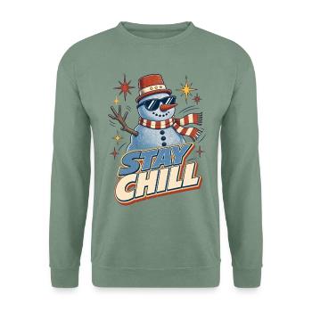 Stay Chill – Retro Schneemann Weihnachten - Unisex Pullover - Graugrün - Vorne