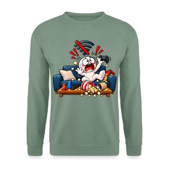 Kein WLAN – Gamer im Panikmodus! - Unisex Pullover - Graugrün - Vorne