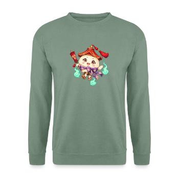 Süße Mumie mit Schirm – Kawaii Anime | Noventra - Unisex Pullover - Graugrün - Vorne