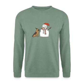 Schäferhund klaut Schneemann den Stockarm - Unisex Pullover - Graugrün - Vorne