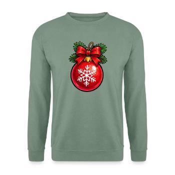 Rote Weihnachtkugel mit Schneeflocke - Unisex Pullover - Graugrün - Vorne