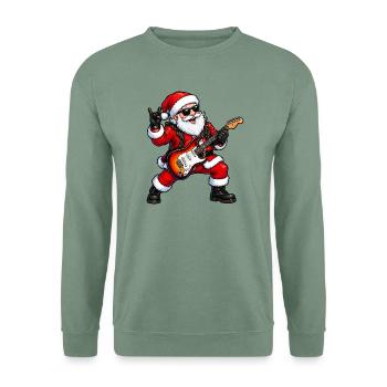 Rockender Weihnachts-Santa mit E-Gitarre - Unisex Pullover - Graugrün - Vorne