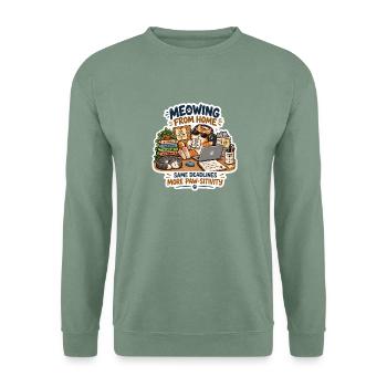 Meowing from Home Katzenbüro - Unisex Pullover - Graugrün - Vorne