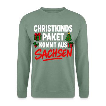 Christkinds Paket kommt aus Sachsen Weihnachten - Unisex Pullover - Graugrün - Vorne