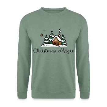 Christmas Magic – Winterliches Weihnachtshaus - Unisex Pullover - Graugrün - Vorne