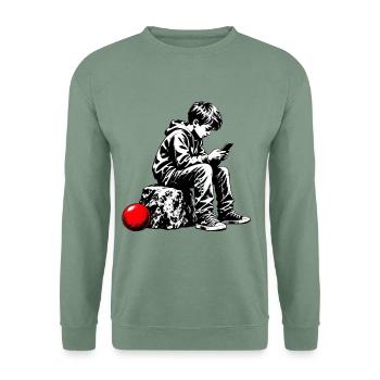 Schwarzweiß Jugend am Handy - Unisex Pullover - Graugrün - Vorne