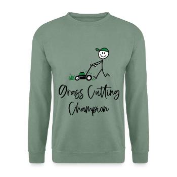 Grass Cutting Champion – Rasenmäher Humor - Unisex Pullover - Graugrün - Vorne