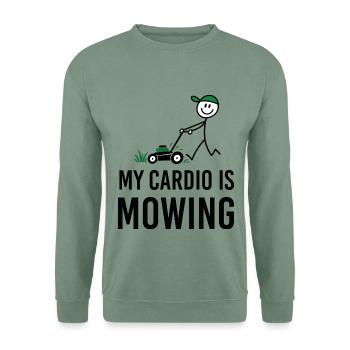 My Cardio Is Mowing – Lustiger Rasenmäher - Unisex Pullover - Graugrün - Vorne