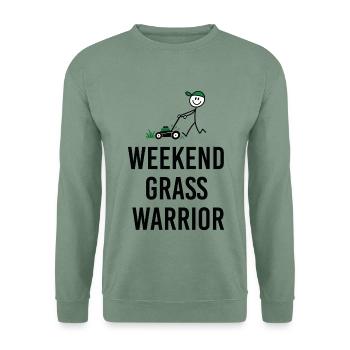 Weekend Grass Warrior – Lustiger Gärtner - Unisex Pullover - Graugrün - Vorne