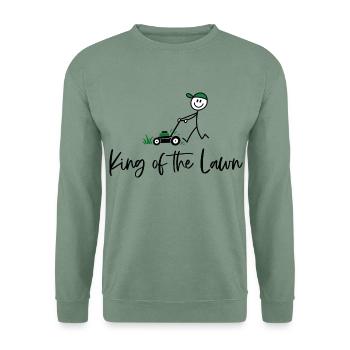 King of the Lawn – Lustiger Rasenmäher Spruch - Unisex Pullover - Graugrün - Vorne