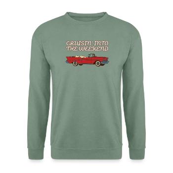 Cruisin ins Wochenende Retro-Auto 50er - Unisex Pullover - Graugrün - Vorne
