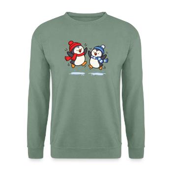 Fröhliche Pinguine im Winter - Unisex Pullover - Graugrün - Vorne