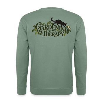 Gardening Is My Therapy Cat - Unisex Pullover - Graugrün - Hinten