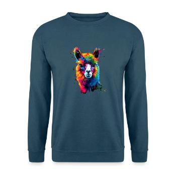 Alpaka Pop Art Bunte Farben Lama Regenbogen Alpaka - Unisex Pullover - Indigoblau - Vorne