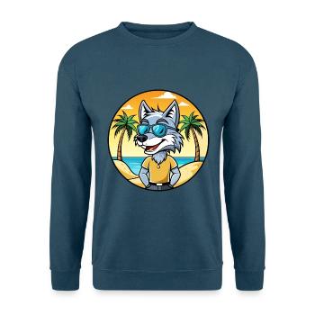 Wolf Lustige Cartoon Sommer Strand Sonnenbrille Aufkleber - Unisex Pullover - Indigoblau - Vorne
