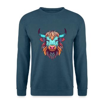 Yak buntes Aquarell Cartoon Kawaii Tier - Unisex Pullover - Indigoblau - Vorne