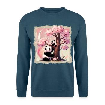 Mama und Baby-Pandas am Kirschbaum - Unisex Pullover - Indigoblau - Vorne