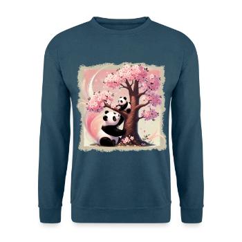 Mama und Baby-Pandas am Kirschbaum - Unisex Pullover - Indigoblau - Vorne