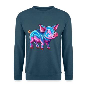 Schwein buntes Aquarell Cartoon Kawaii Tier - Unisex Pullover - Indigoblau - Vorne