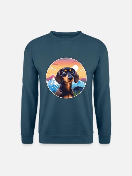 Dackel Hund Rasse Cartoon Kawaii Aquarell - Unisex Pullover - Indigoblau