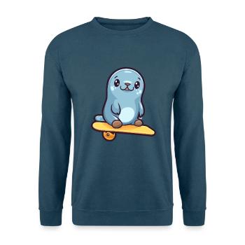 Lustige Robbe Kawaii Cartoon Haustier spielt Skateboard - Unisex Pullover - Indigoblau - Vorne