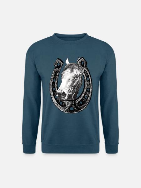Pferd schaut durch ein Hufeisen - Unisex Pullover - Indigoblau