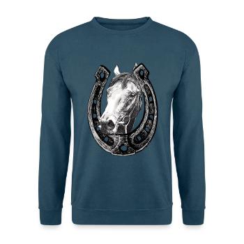 Pferd schaut durch ein Hufeisen - Unisex Pullover - Indigoblau - Vorne
