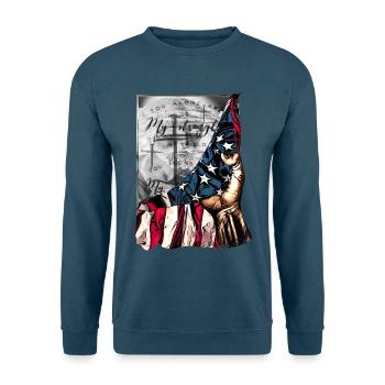 US Flagge und Kreuz-Motiv - Unisex Pullover - Indigoblau - Vorne