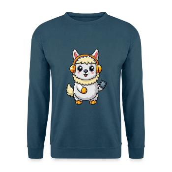 Alpaka Lustige Zeichentrickfigur Kopfhörer Musik - Unisex Pullover - Indigoblau - Vorne