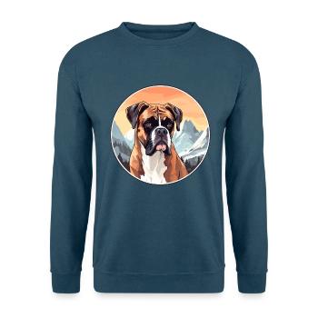 Deutsche Boxer Hund Rasse Cartoon Kawaii Aquarell - Unisex Pullover - Indigoblau - Vorne