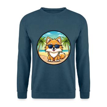 Poméranie Spitz allemand race de chien Cartoon Beach - Sweat-shirt Unisexe - bleu indigo - Devant