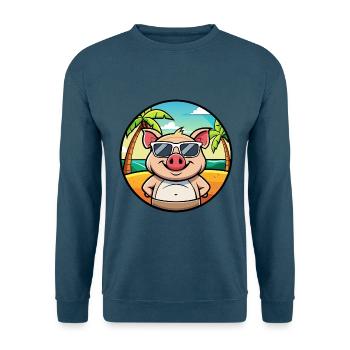 Cochon Drôle Dessin Animé Plage D’été Lunettes De Soleil Autocollant - Sweat-shirt Unisexe - bleu indigo - Devant