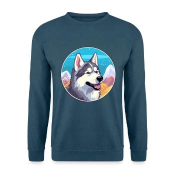 Nördliche Inuit Hunderasse Cartoon Kawaii Aquarell - Unisex Pullover - Indigoblau - Vorne