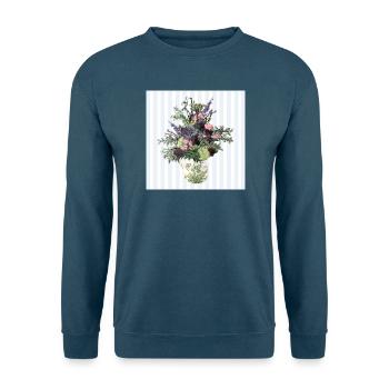 Stillleben Blumenvase Blumenstrauß Vintage in Öl - Unisex Pullover - Indigoblau - Vorne